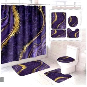 Beifivcl 4pcs Luxury Marble Shower Curtain Set